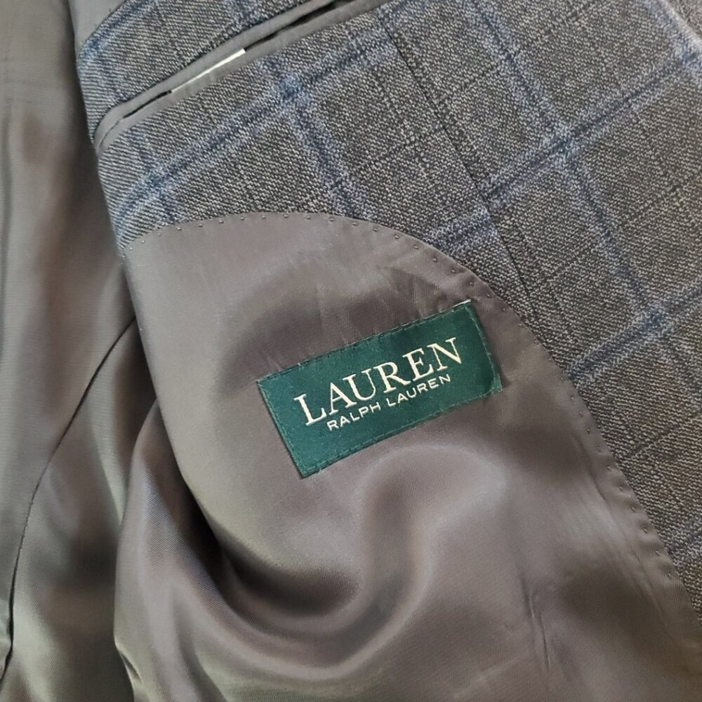Ralph Ralph Lauren Suit Jacket Sport Coat Blazer 50L Blue Windowpane Wool - Picture 6 of 15